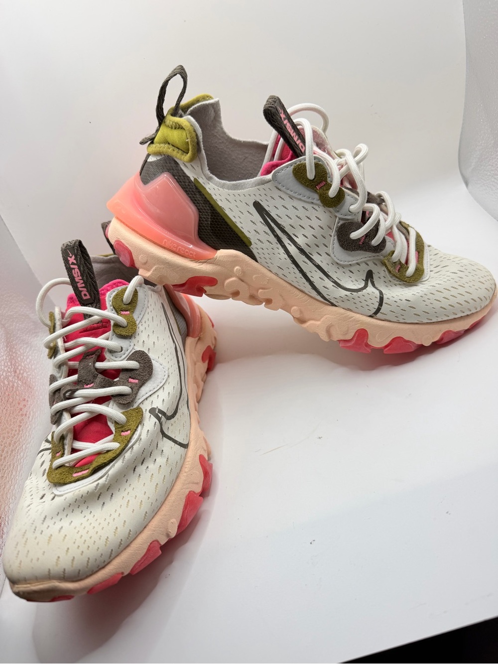 Nike Athletic Sneakers - White with Pink & Olive Accent